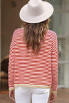 Striped Round Neck Drop Shoulder T-Shirt Blouses - Tophatter Daily Deals