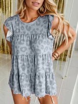 Ruffled Leopard Round Neck Tiered T-Shirt Heather Gray Women's T-Shirts - Tophatter Daily Deals