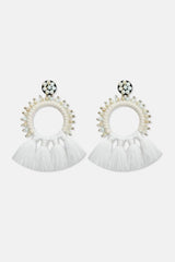Bead Detail Tassel Dangle Earrings White One Size Earrings - Tophatter Daily Deals