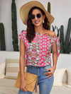 Printed Tied-Shoulder Single Shoulder Top Hot Pink Blouses - Tophatter Daily Deals