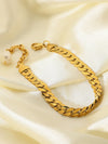 Thick Curb Stainless Steel Chain Bracelet with Pearl Bracelets - Tophatter Daily Deals