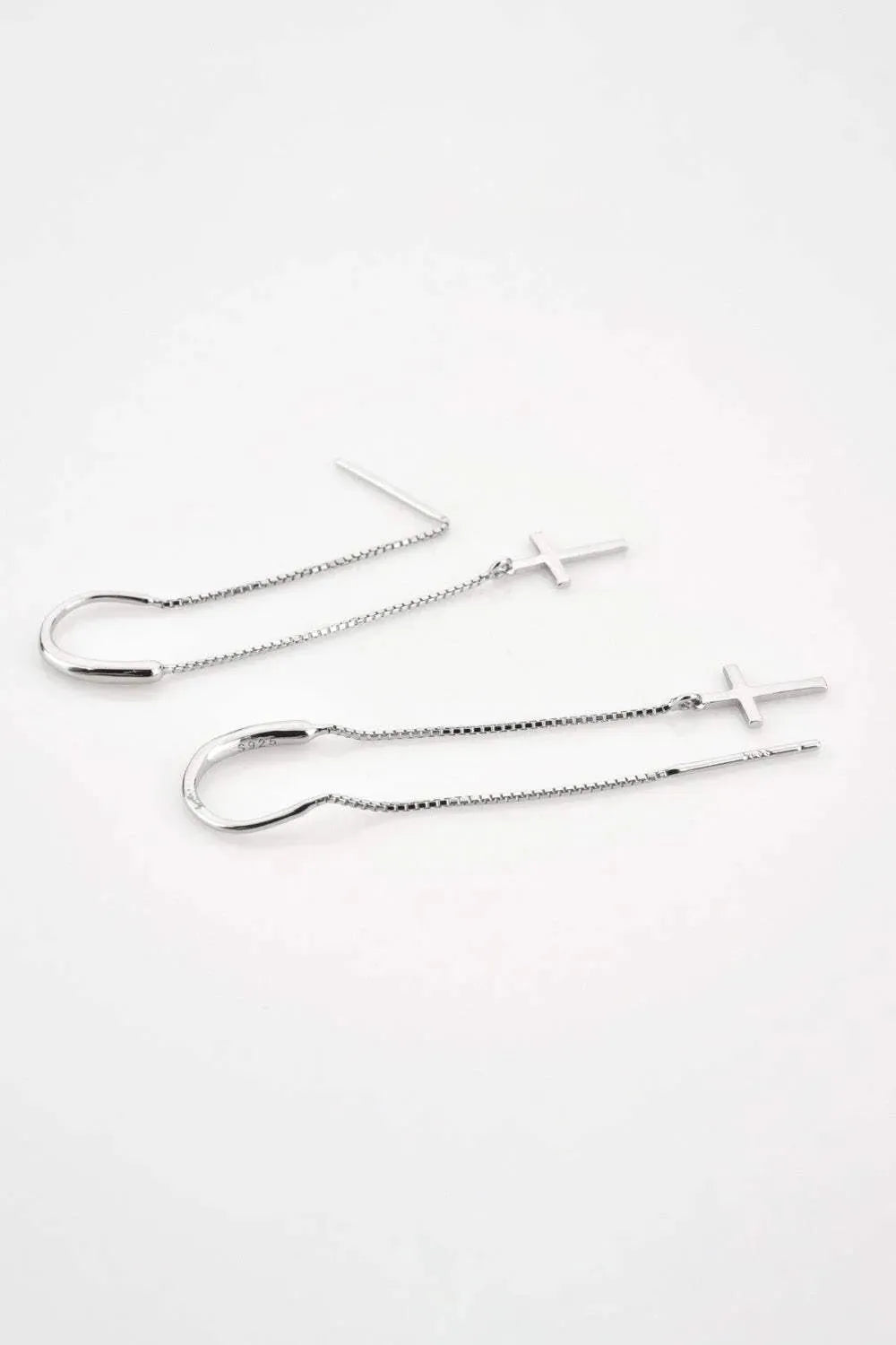 925 Sterling Silver Cross Threader Earrings Earrings - Tophatter Daily Deals