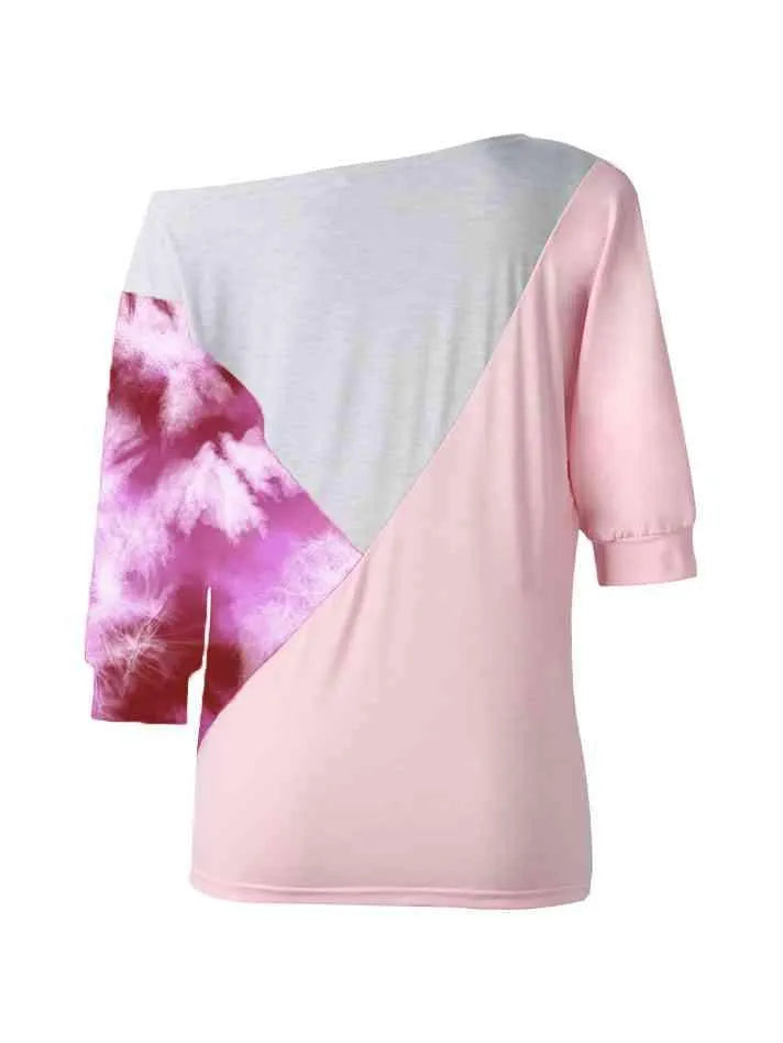 Color Block Three-Quarter Sleeve Blouse Blouses - Tophatter Daily Deals
