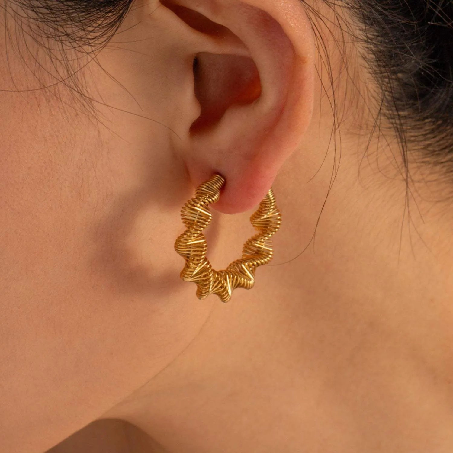 Gold-Plated Stainless Steel C-Hoop Earrings Gold One Size Earrings - Tophatter Daily Deals
