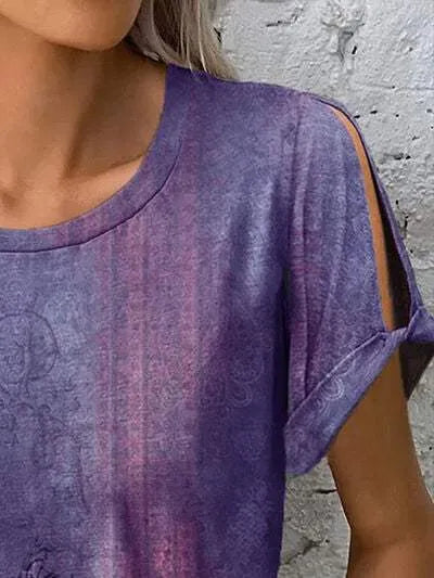 Printed Round Neck Short Sleeve T-Shirt Women's T-Shirts - Tophatter Daily Deals