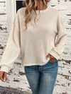 Waffle-Knit Round Neck Long Sleeve T-Shirt Women's T-Shirts - Tophatter Daily Deals