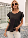 Round Neck Cutout Tie Back Top Blouses - Tophatter Daily Deals