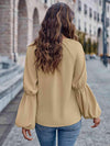 Notched Neck Long Sleeve Top Blouses - Tophatter Daily Deals