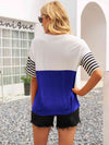 Striped Color Block Round Neck Tee Women's T-Shirts - Tophatter Daily Deals