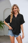 Half Button Johnny Collar Blouse Black Blouses - Tophatter Daily Deals