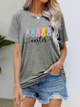 HAPPY EASTER Graphic Round Neck T-Shirt Heather Gray Women's T-Shirts - Tophatter Daily Deals