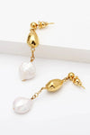 18K Gold-Plated Two-Tone Pearl Drop Earrings Gold Pearl One Size Earrings - Tophatter Daily Deals