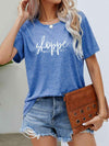 Slogan Graphic Round Neck Short Sleeve Tee Cobalt Blue Women's T-Shirts - Tophatter Daily Deals