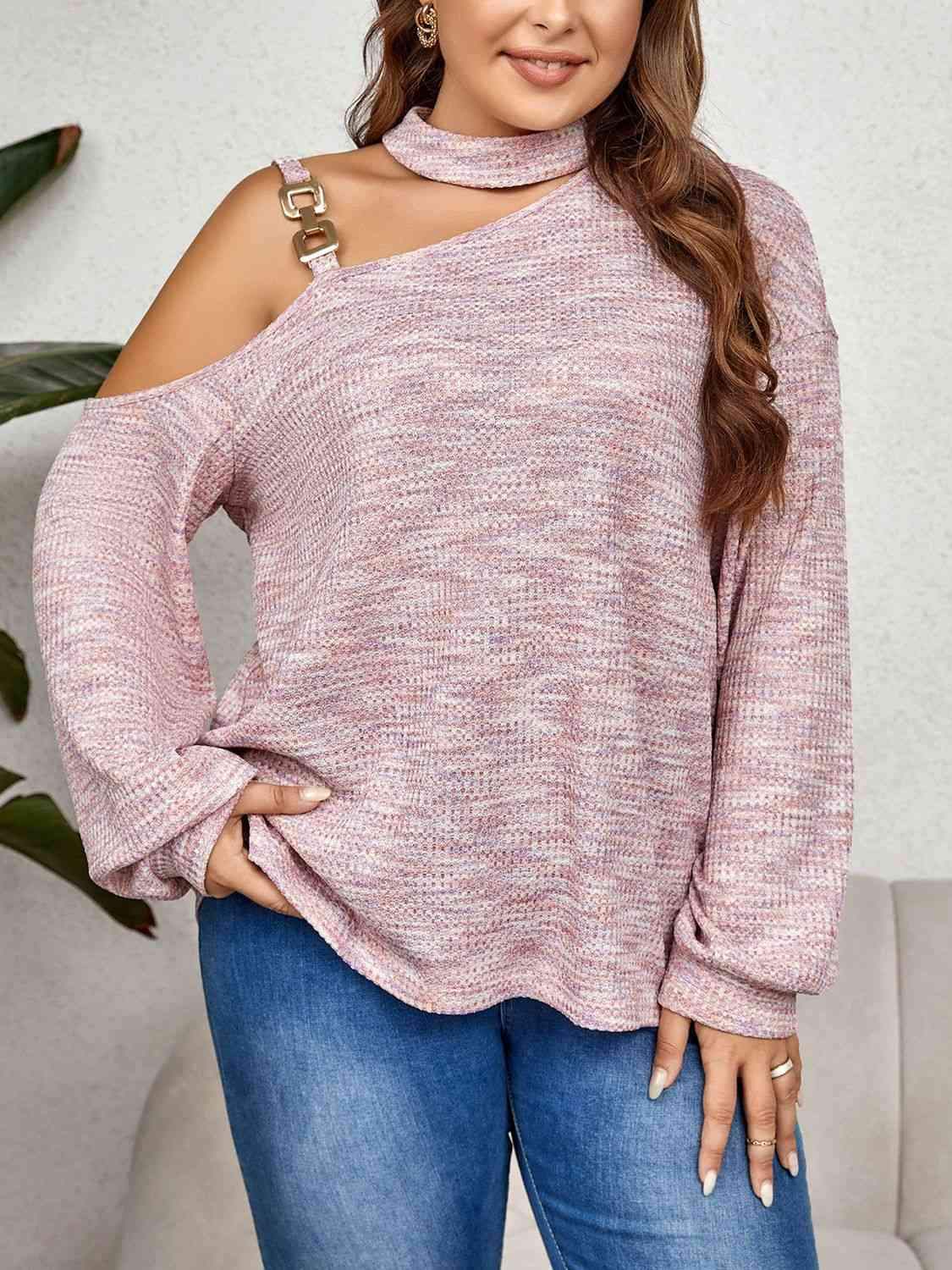 Plus Size Mock Neck Cutout Shoulder Blouse Dusty Pink Blouses - Tophatter Daily Deals