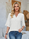 Eyelet Notched Half Sleeve T-Shirt White Women's T-Shirts - Tophatter Daily Deals