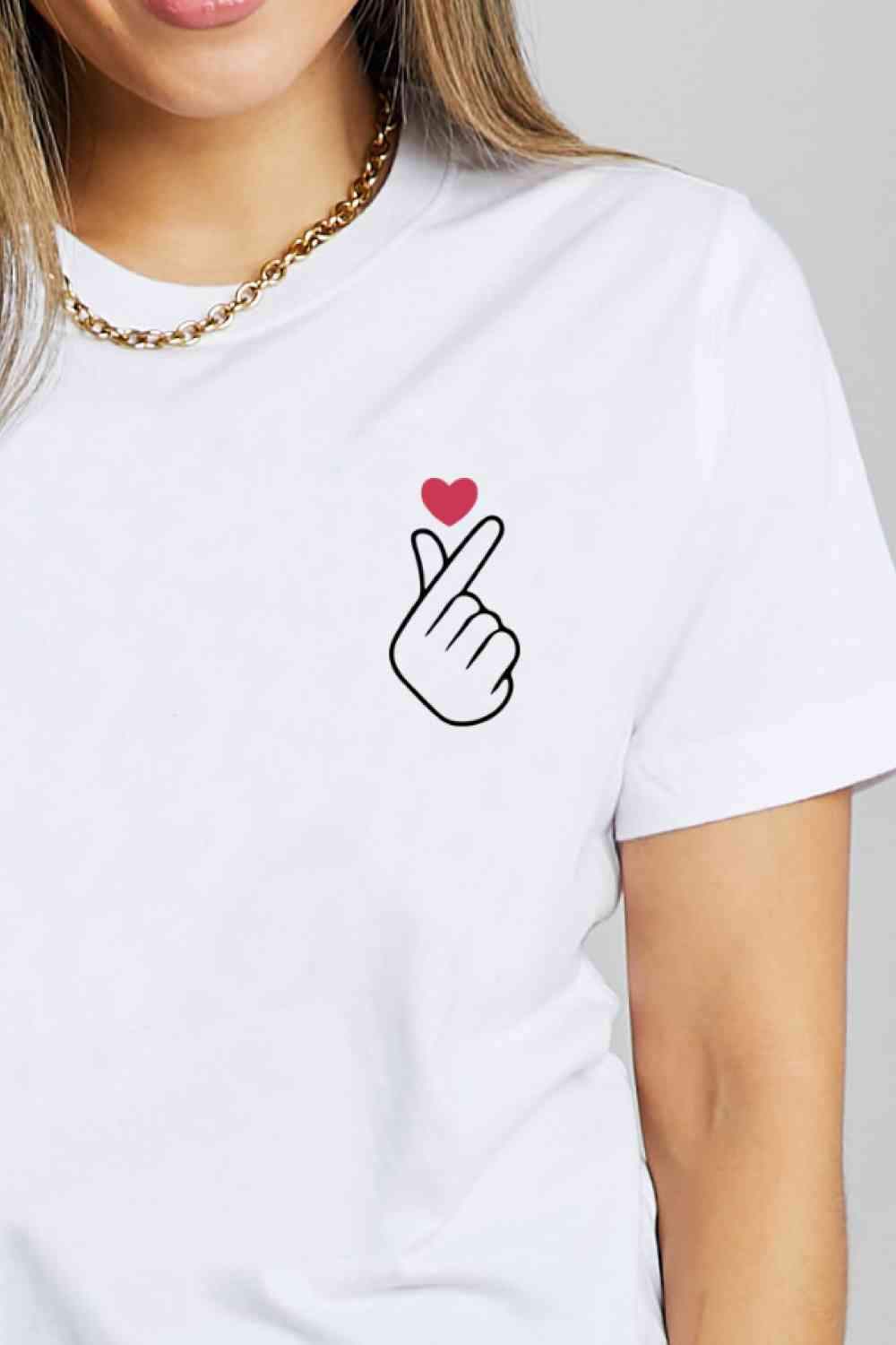 Simply Love Finger Heart Emoji Graphic Cotton T-Shirt Women's T-Shirts - Tophatter Daily Deals