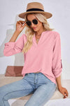 V-Neck Roll-Tap Sleeve Blouse Blouses - Tophatter Daily Deals