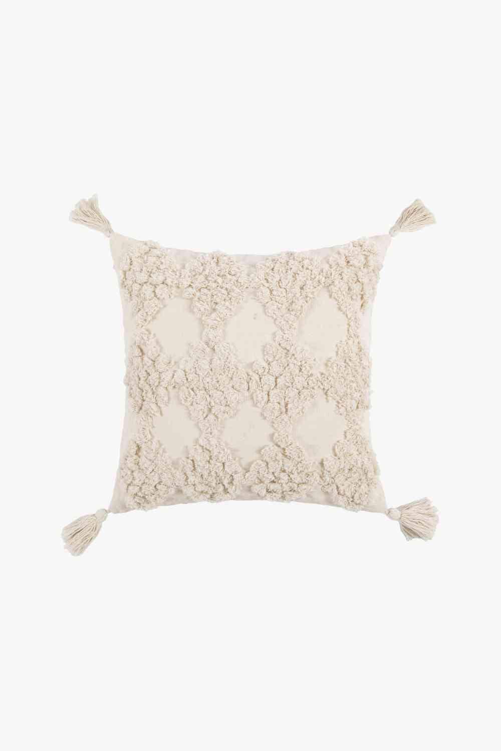 Fringe Decorative Throw Pillow Case Beige Checkered One Size Decorative Pillowcases - Tophatter Daily Deals