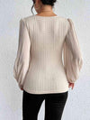 Pleated Puff Sleeve Round Neck Blouse Blouses - Tophatter Daily Deals