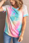 Tie-Dye Spliced Lace Raglan Sleeve Tee Women's T-Shirts - Tophatter Daily Deals