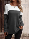 Contrast Round Neck Long Sleeve T-Shirt Heather Gray Women's T-Shirts - Tophatter Daily Deals