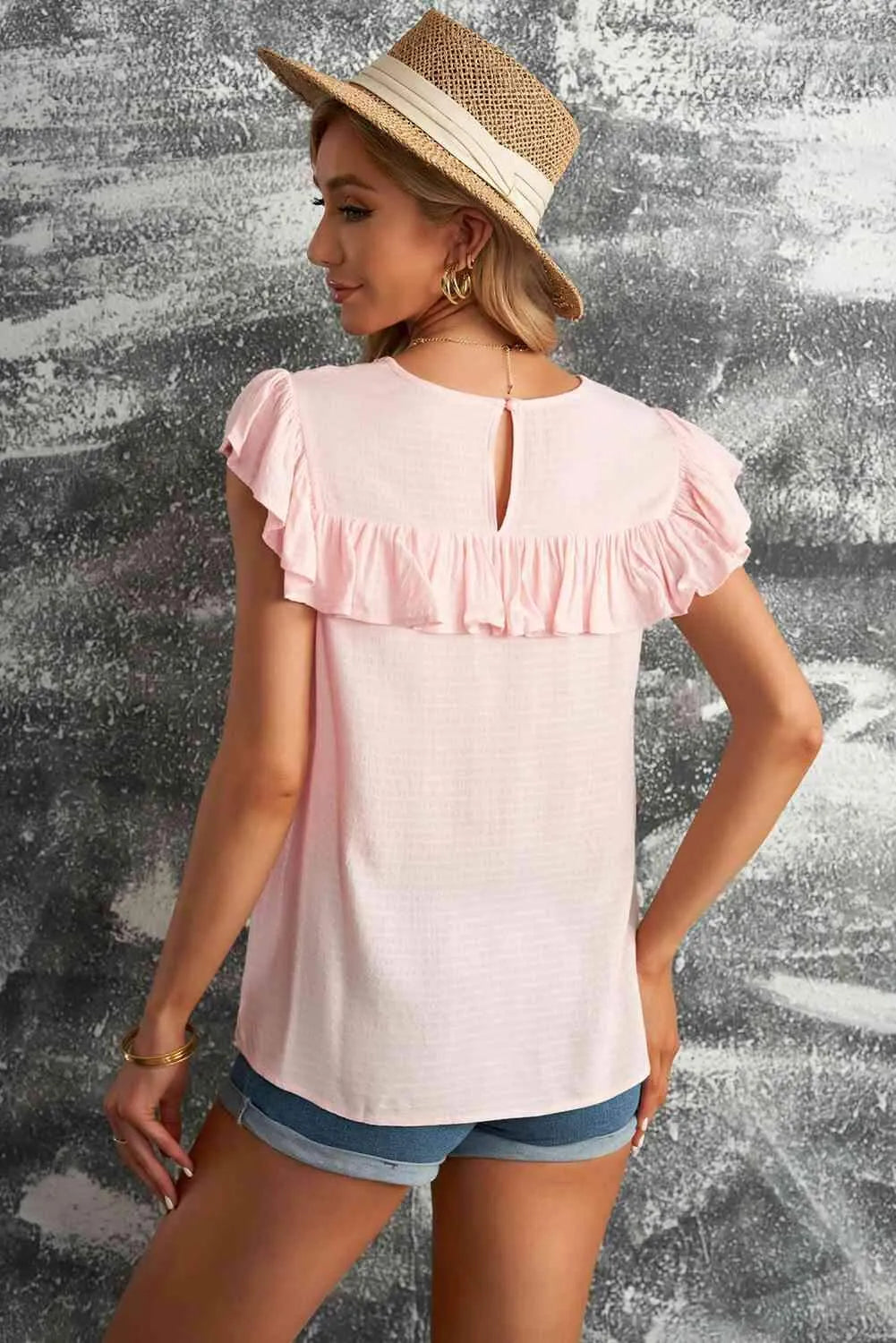 Lace Ruffled Short Sleeve T-Shirt Blouses - Tophatter Daily Deals