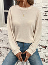 Waffle-Knit Round Neck Long Sleeve T-Shirt Beige Women's T-Shirts - Tophatter Daily Deals