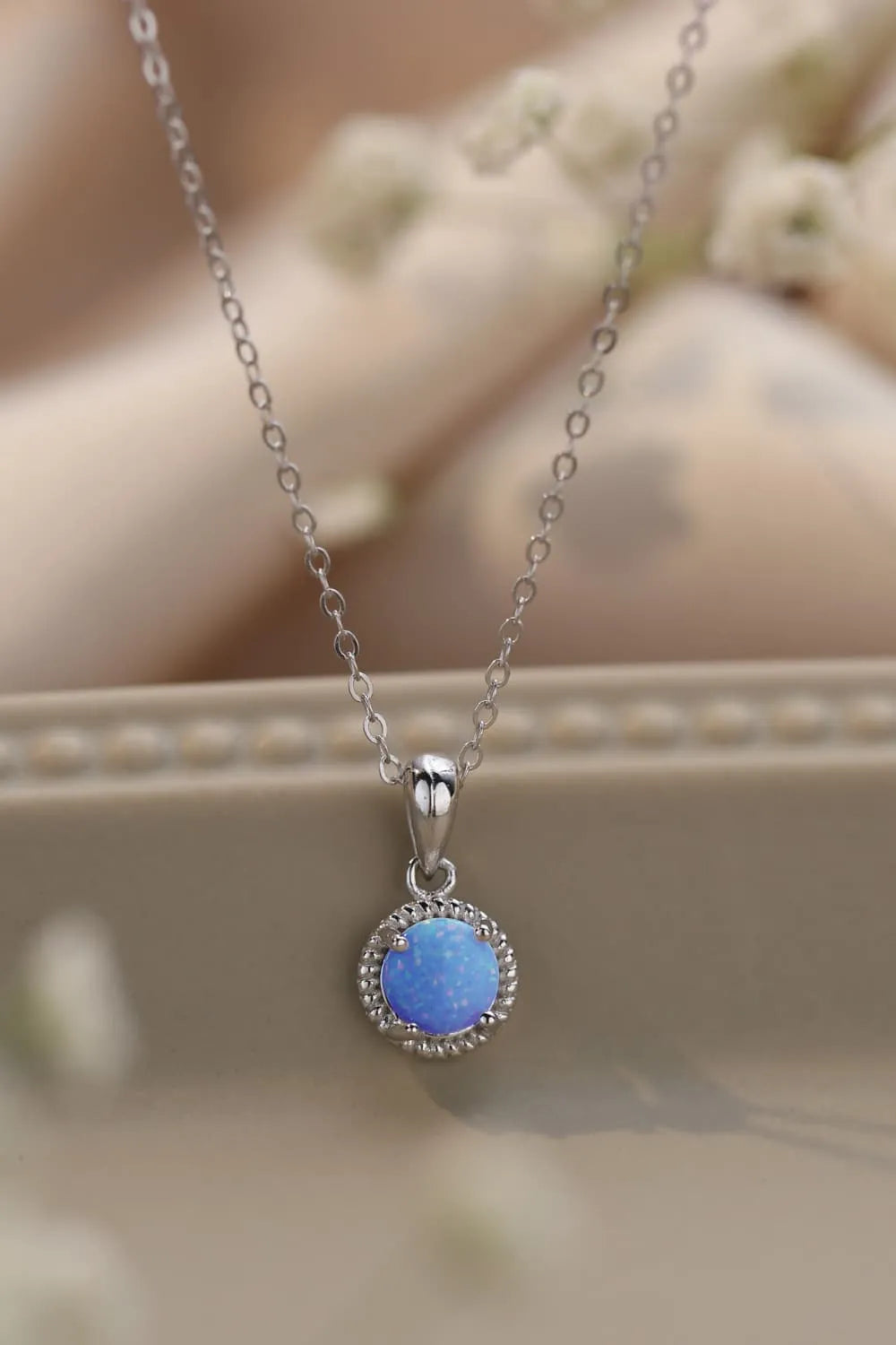 Opal Round Pendant Chain Necklace Sky Blue One Size Opal - Tophatter Daily Deals