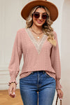 Eyelet V-Neck Flounce Sleeve T-Shirt Women's T-Shirts - Tophatter Daily Deals