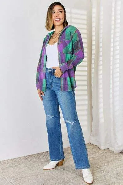 Zenana Plaid Button Up Long Sleeve Shacket Blouses - Tophatter Daily Deals