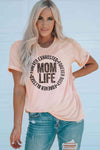 MOM LIFE Leopard Graphic Cuffed Tee Blush Pink Women's T-Shirts - Tophatter Daily Deals