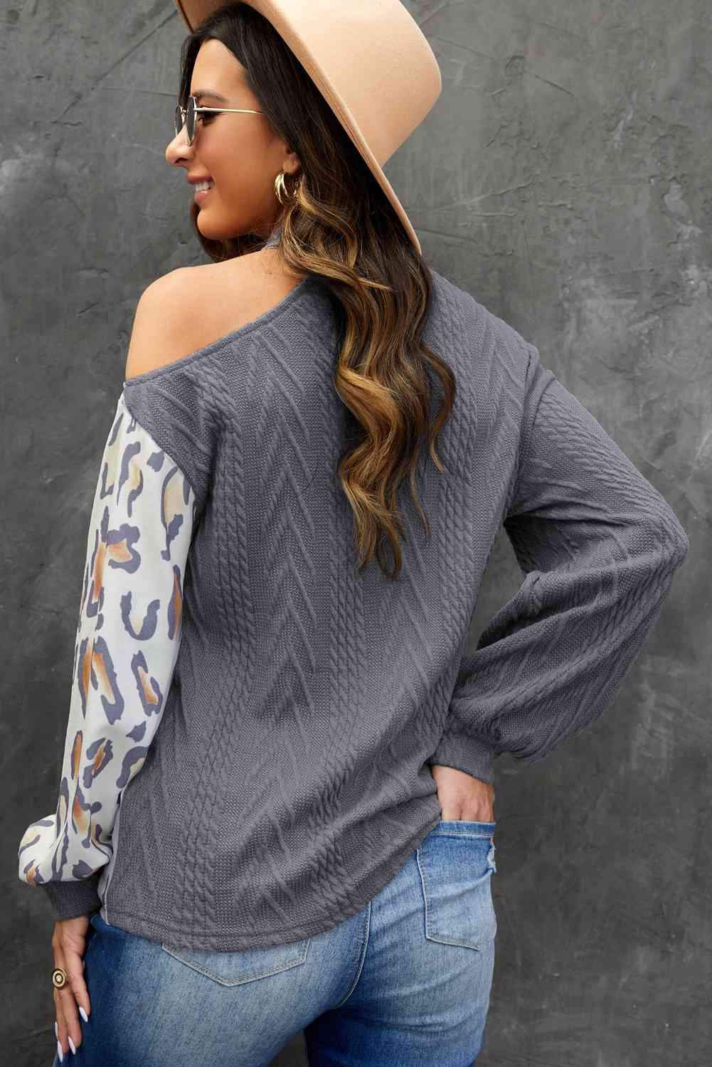 Leopard Color Block Cold Shoulder Turtleneck Top Blouses - Tophatter Daily Deals