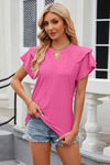 Eyelet Notched Short Sleeve T-Shirt Women's T-Shirts - Tophatter Daily Deals