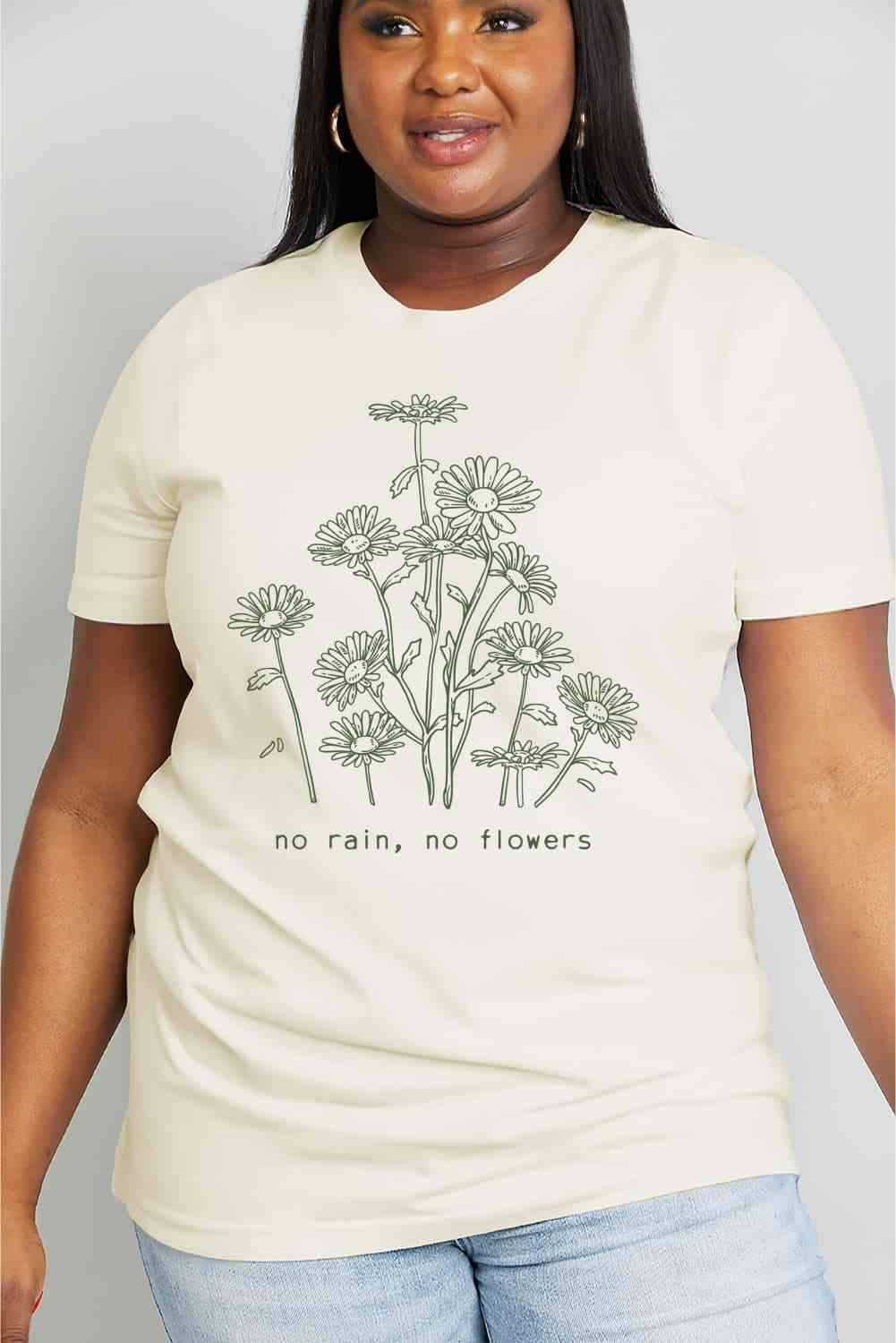 Simply Love Full Size NO RAIN NO FLOWERS Graphic Cotton Tee Women's T-Shirts - Tophatter Daily Deals