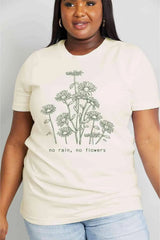Simply Love Full Size NO RAIN NO FLOWERS Graphic Cotton Tee Women's T-Shirts - Tophatter Daily Deals