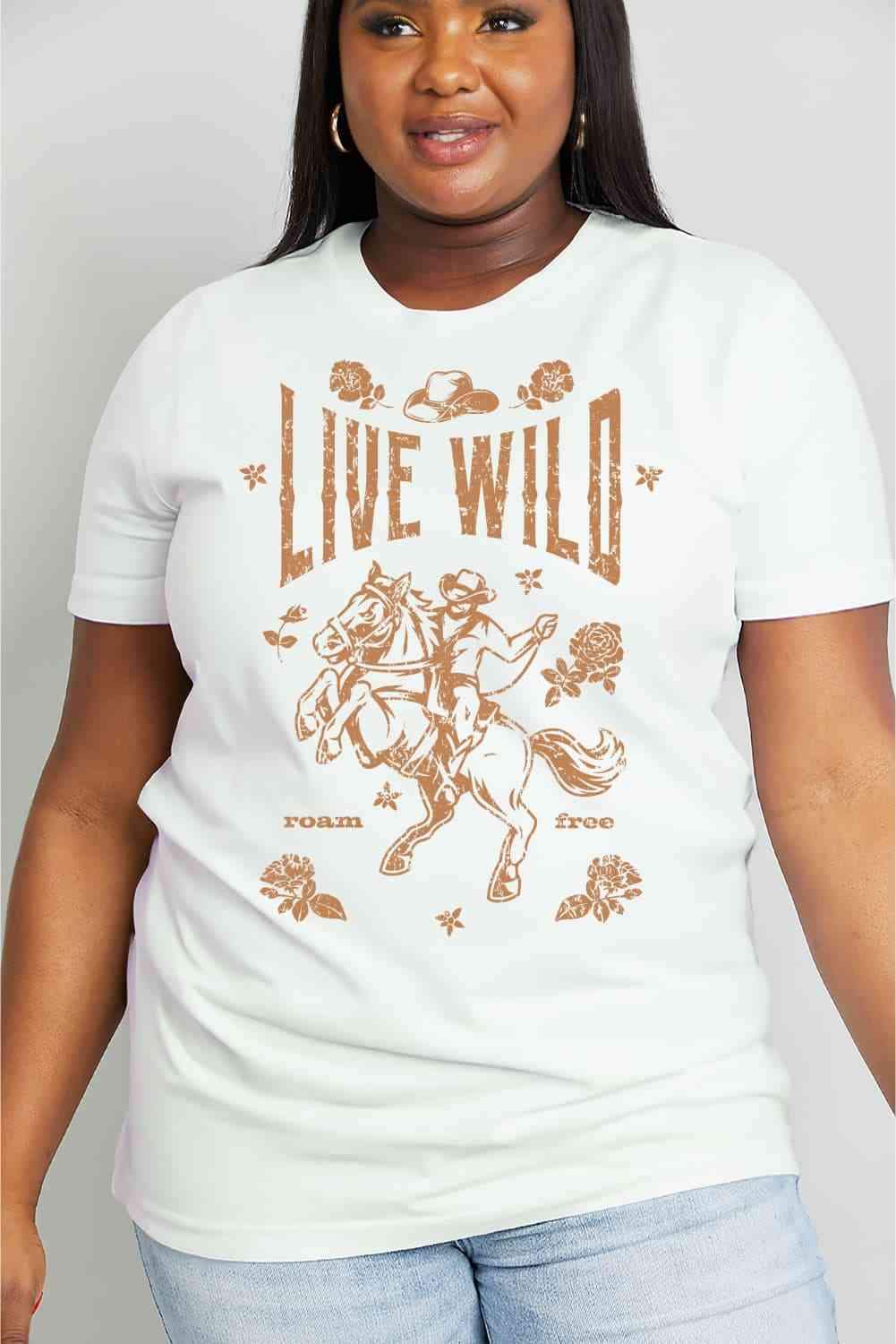 Simply Love Simply Love Full Size LIVE WILD ROAM FREE Graphic Cotton Tee - Tophatter Daily Deals