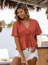 Printed Tied Flutter Sleeve Babydoll Blouse Red Orange Blouses - Tophatter Daily Deals