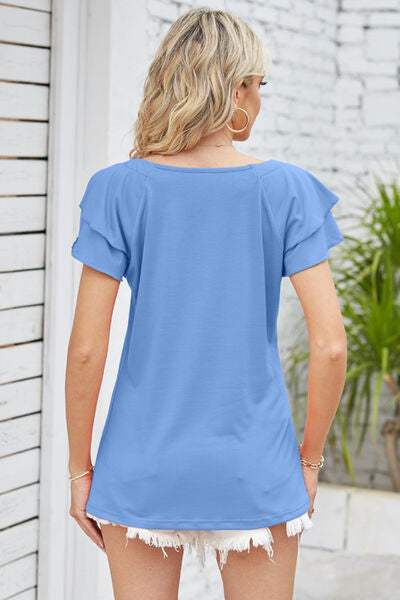 Square Neck Flutter Sleeve T-Shirt Women's T-Shirts - Tophatter Daily Deals