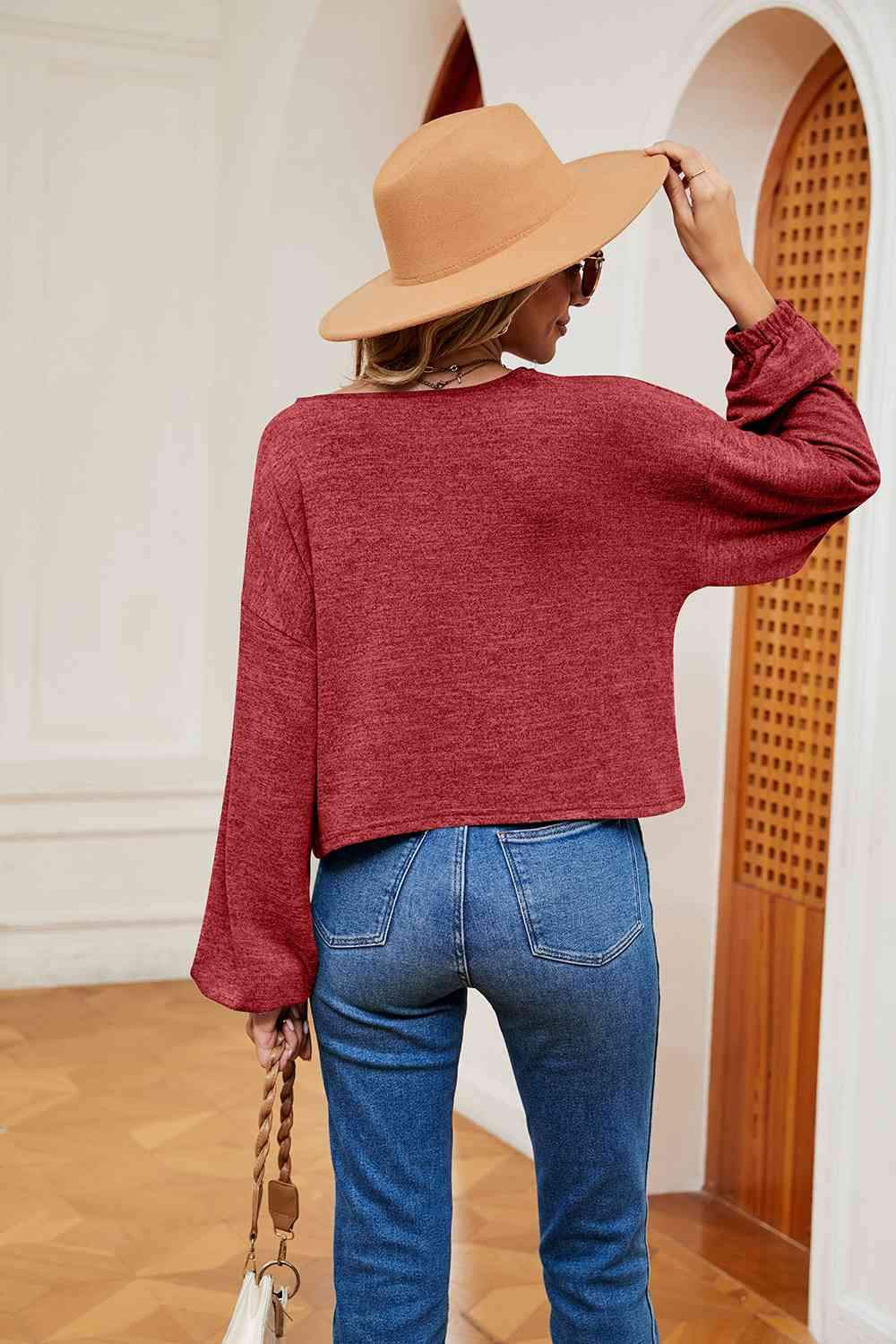 V-Neck Long Sleeve Top Blouses - Tophatter Daily Deals