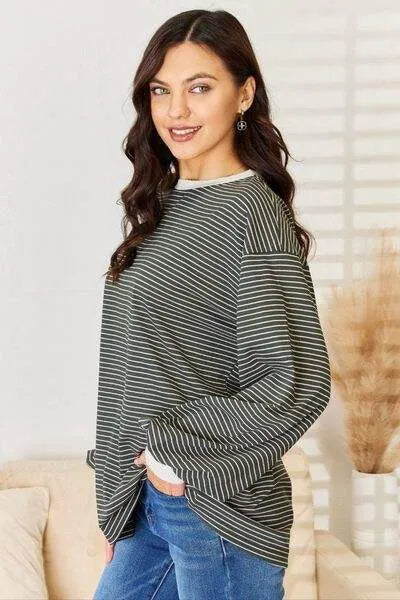 And The Why Oversized Striped Contrast T-Shirt Blouses - Tophatter Daily Deals