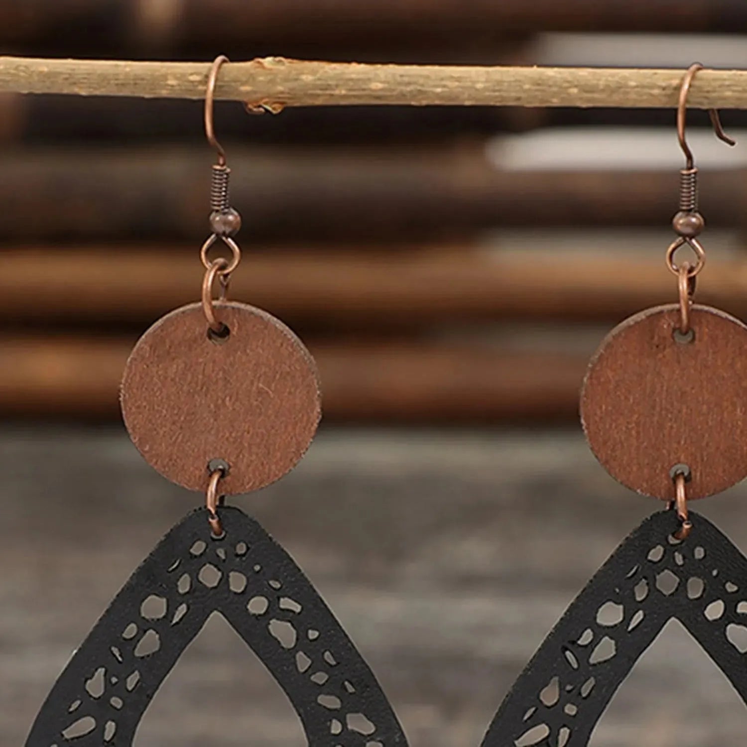 Hollowed Wooden Teardrop Earrings Earrings - Tophatter Daily Deals