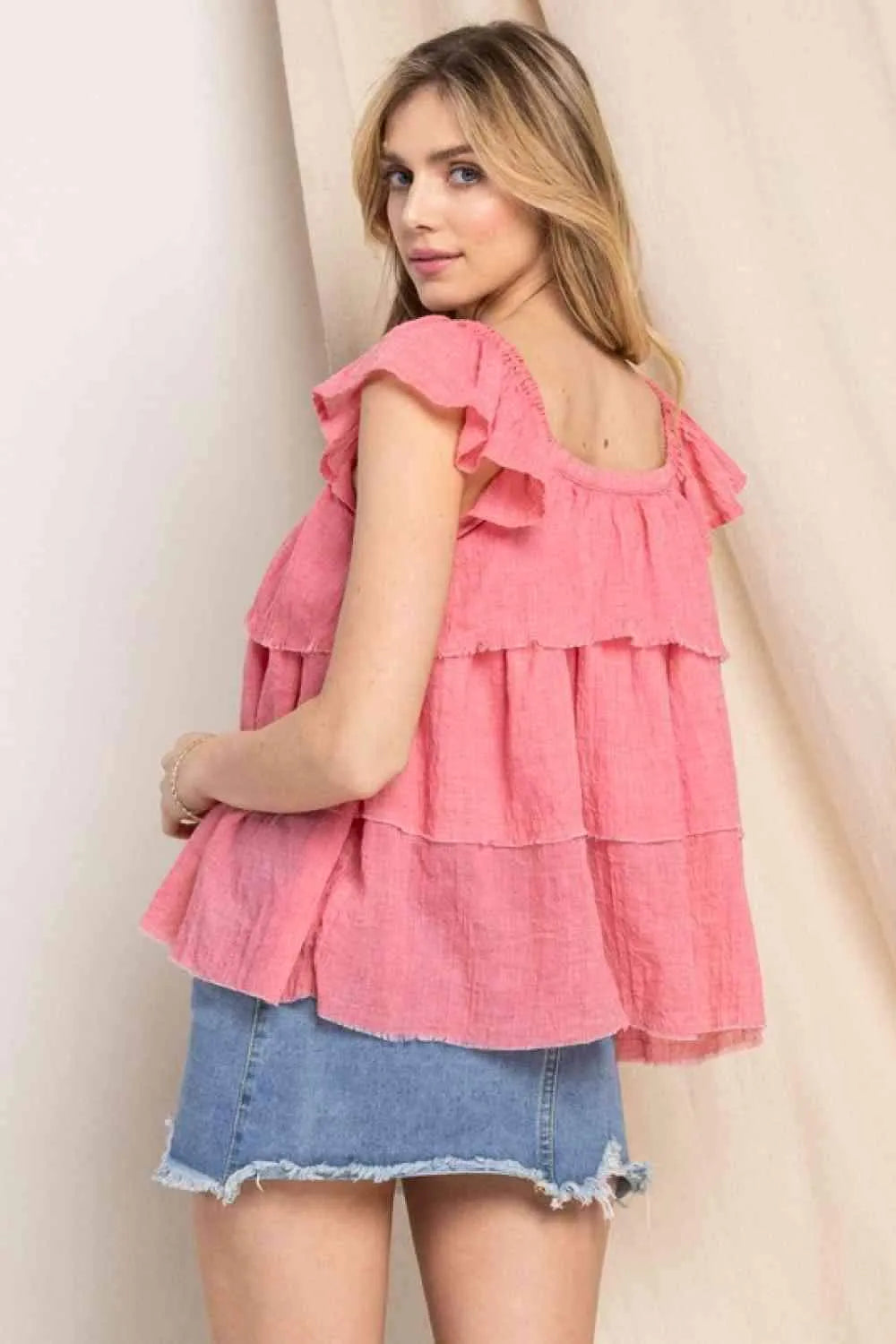 ODDI Full Size Buttoned Ruffled Top Blouses - Tophatter Daily Deals