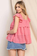 ODDI Full Size Buttoned Ruffled Top Blouses - Tophatter Daily Deals
