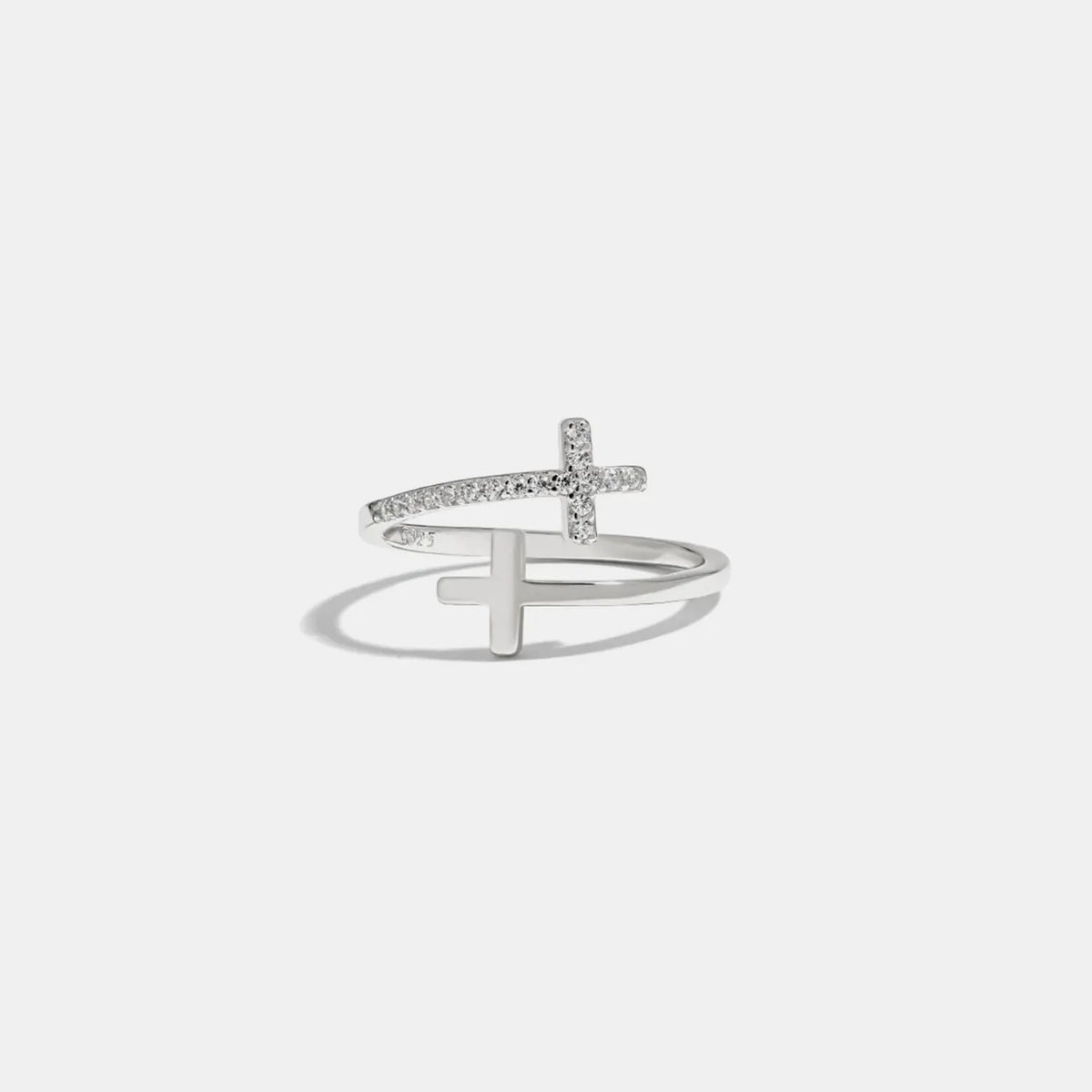 Zircon 925 Sterling Silver Double Cross Bypass Ring Silver 7 Rings - Tophatter Daily Deals