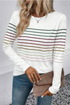 Striped Round Neck Long Sleeve T-Shirt Women's T-Shirts - Tophatter Daily Deals