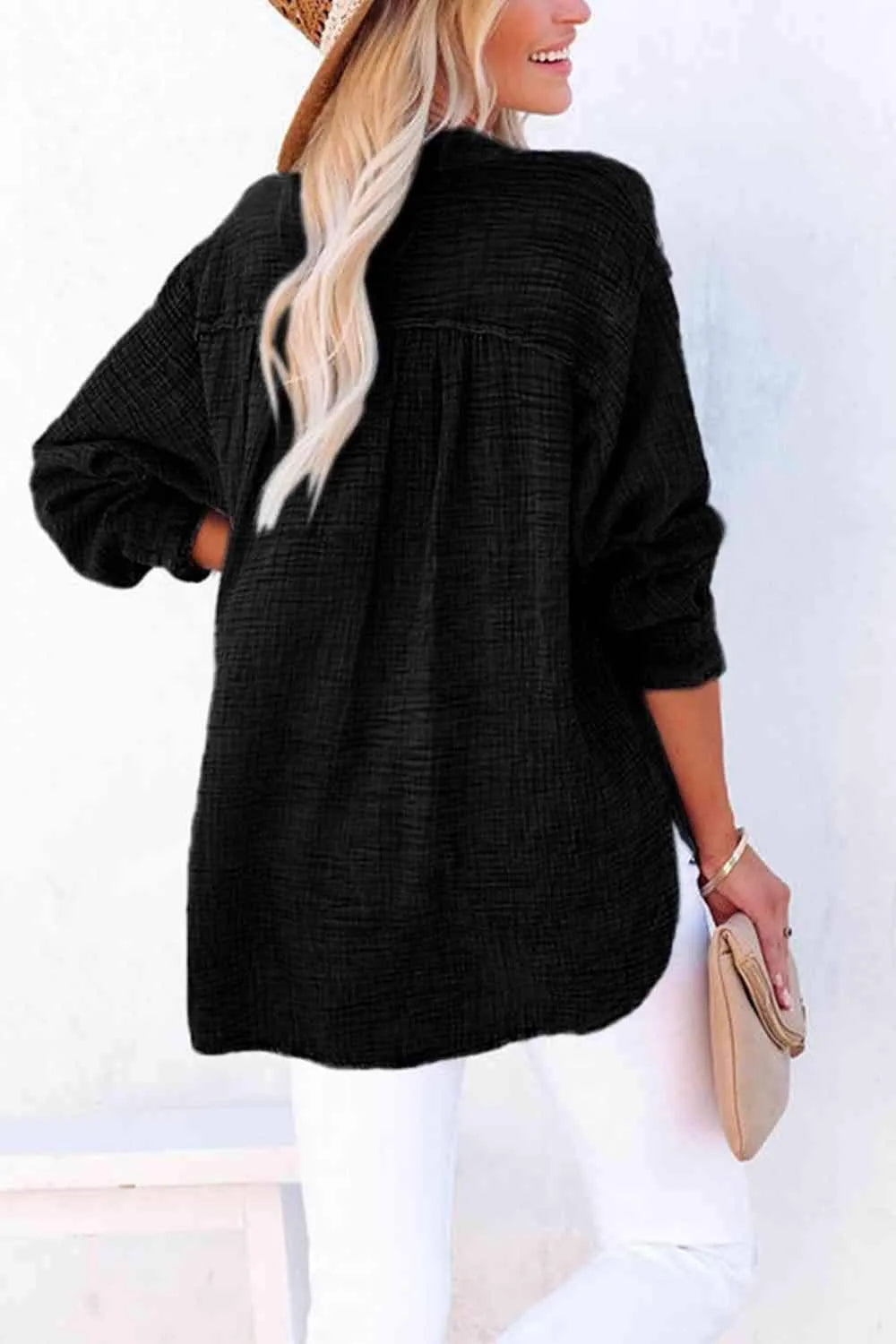 Buttoned Long Sleeve Blouse Blouses - Tophatter Daily Deals