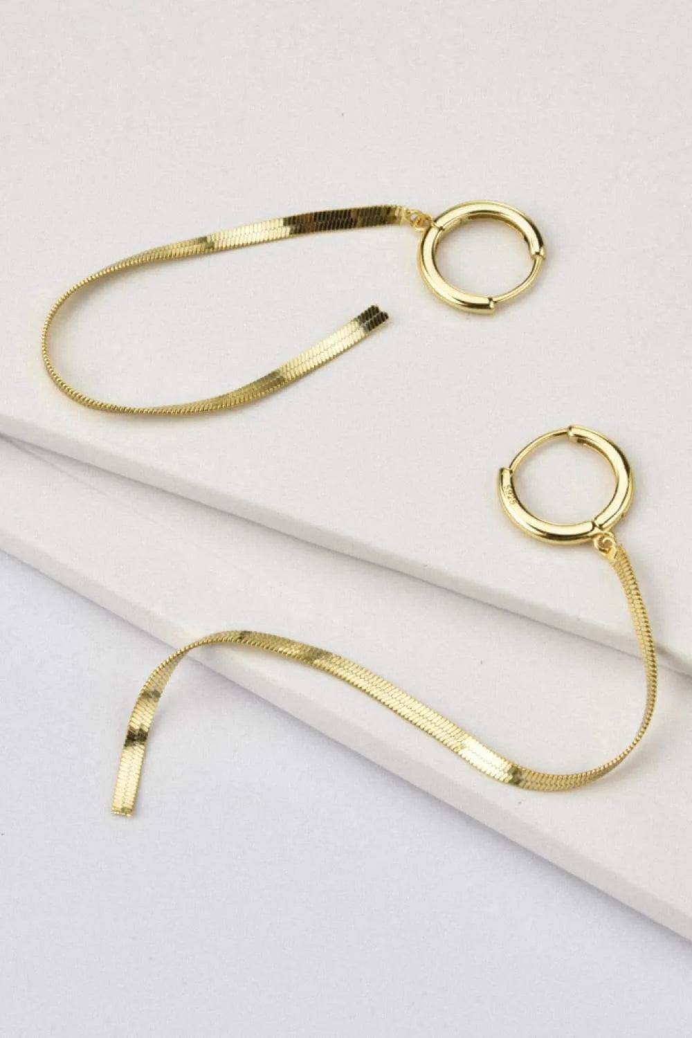 925 Sterling Silver Long Snake Chain Earrings Gold One Size Earrings - Tophatter Daily Deals
