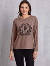 Coffee Graphic Round Neck Long Sleeve T-Shirt Mocha Women's T-Shirts - Tophatter Daily Deals