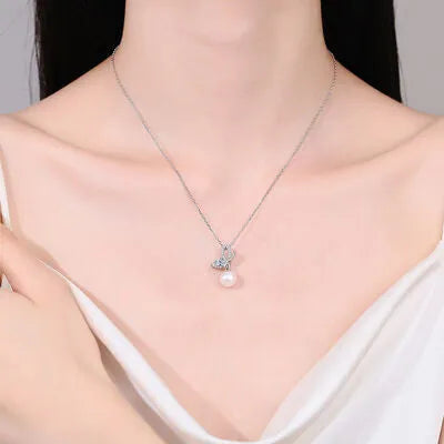 Natural Pearl Pendant Moissanite 925 Sterling Silver Necklace Moissanite - Tophatter Daily Deals