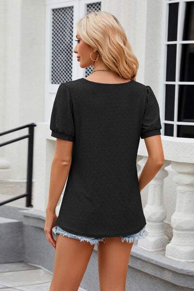 Eyelet Short Sleeve T-Shirt Women's T-Shirts - Tophatter Daily Deals